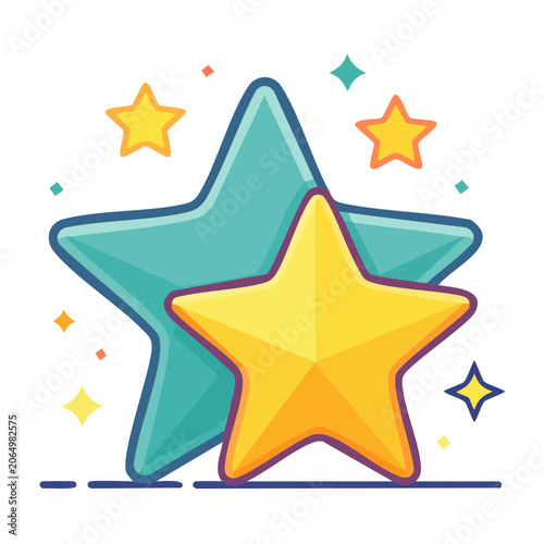 Colorful flat design star illustration with small stars