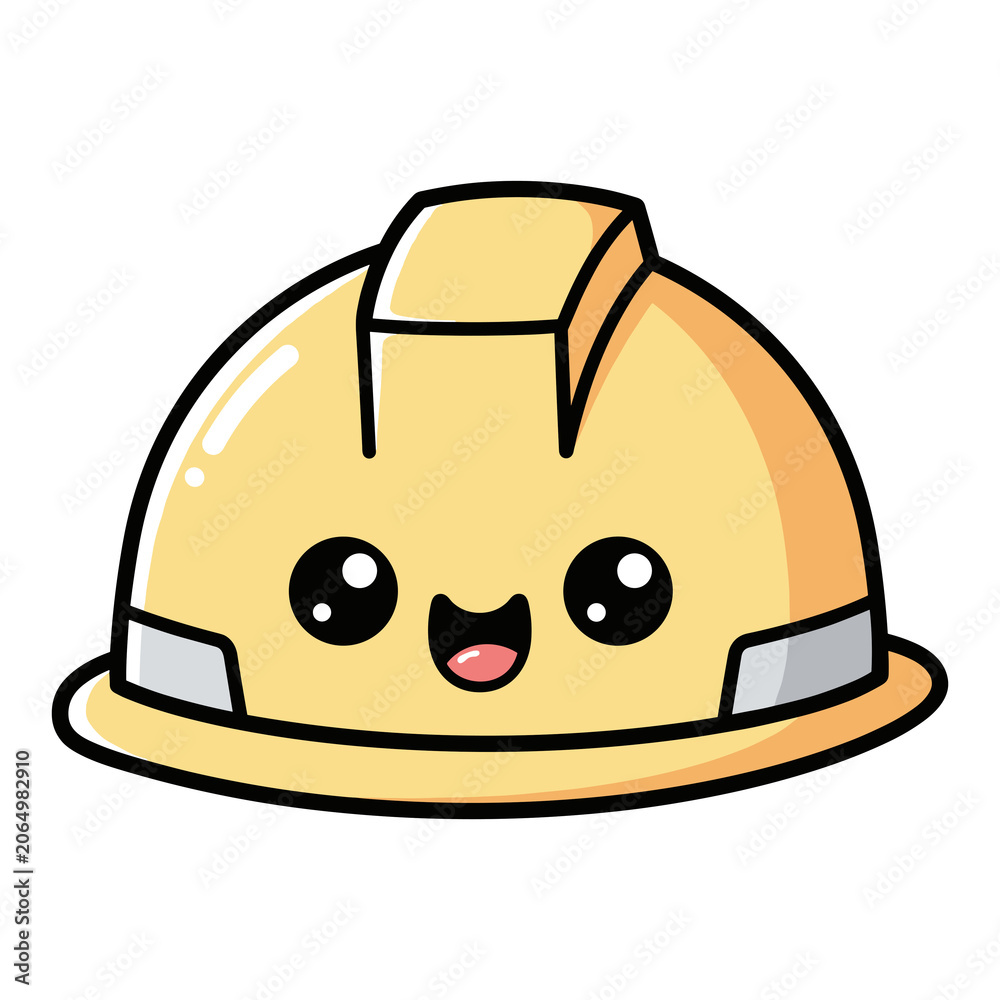 Fototapeta premium Cute cartoon hard hat character with smiling face design 