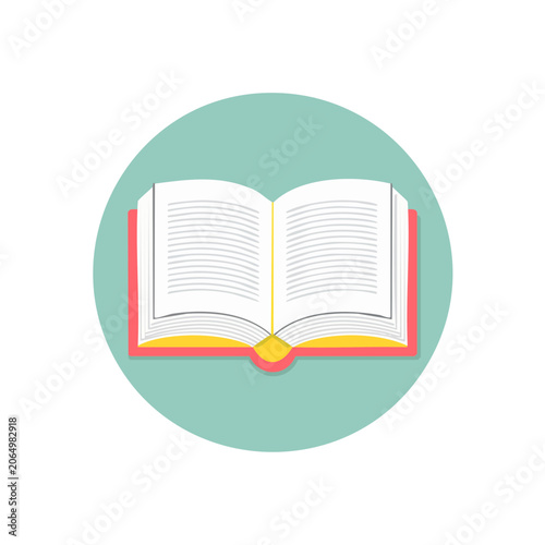 Flat design open book icon on teal background