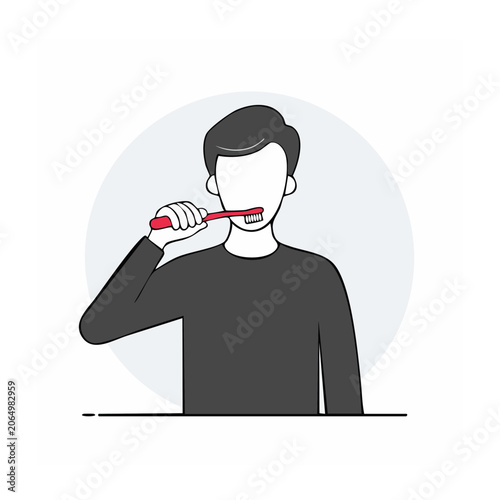 Flat illustration of person brushing teeth