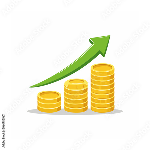 Gold coins with upward green arrow illustration