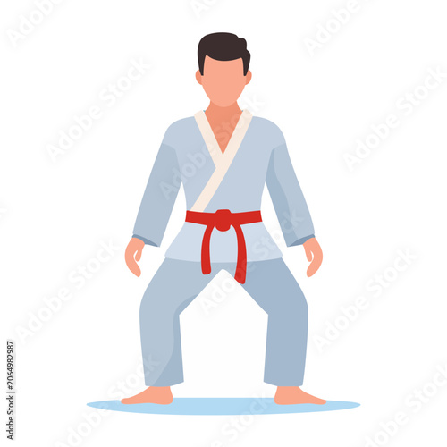Karate fighter in traditional uniform, flat design illustration