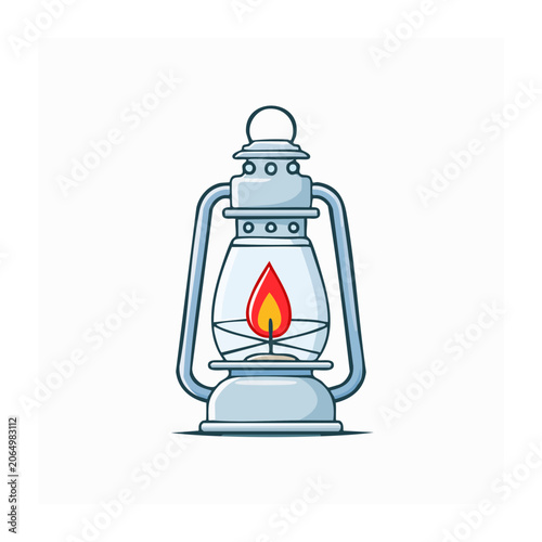 Vintage Oil Lamp with Flame Illustration