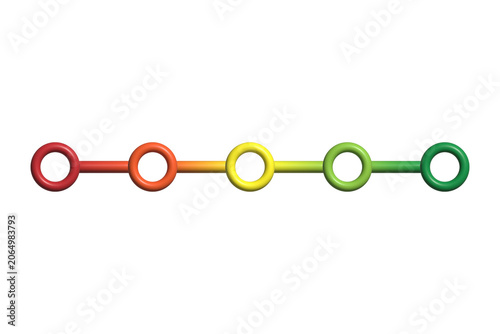 3D gradient connected rings timeline, red to green progress scale infographic element, modern minimalist sequence isolated illustration