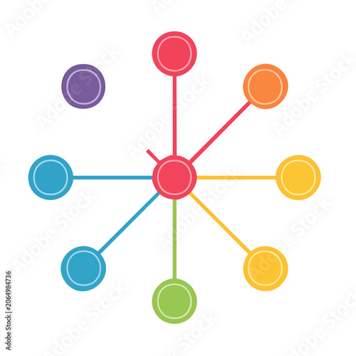 Colorful radial network diagram with nodes and connections
