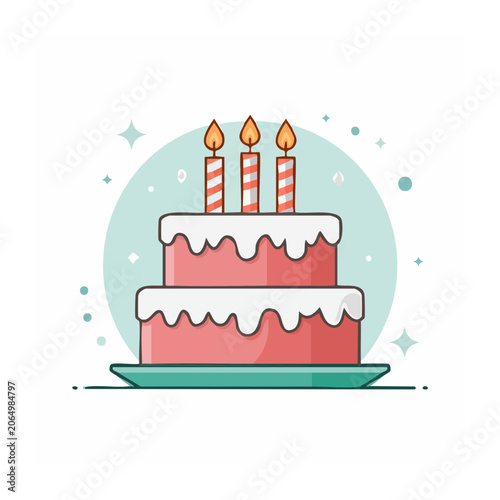Flat Design Birthday Cake with Candles Illustration
