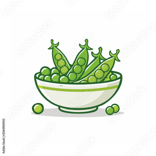 Flat design illustration of a bowl of green peas