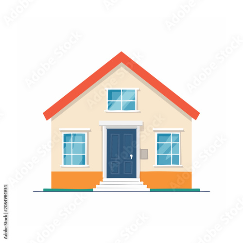 Flat Design Illustration of a Suburban House