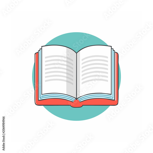 Flat design open book icon on teal background