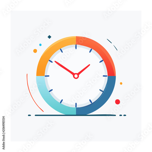 Colorful flat design analog clock illustration