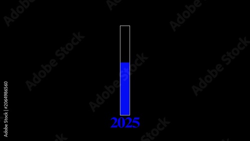 Minimal Blue progress bar animation showing transition from year 2025 to 2026 on black background. Great for New Year projects, 4k animation video..