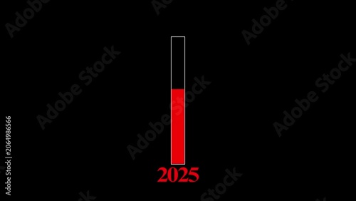 Minimal Red progress bar animation showing transition from year 2025 to 2026 on black background. Great for New Year projects, 4k animation video