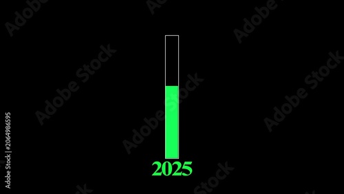 Minimal green progress bar animation showing transition from year 2025 to 2026 on black background. Great for New Year projects, 4k video.