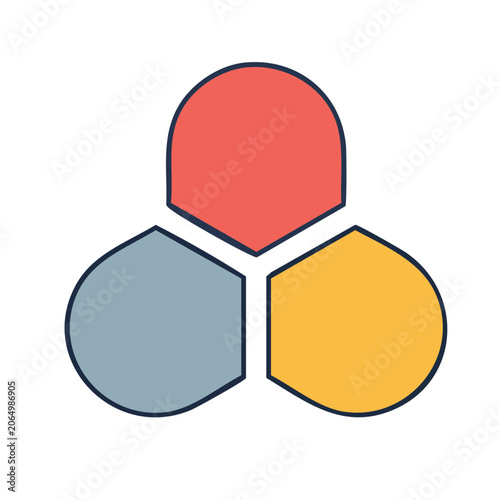 Three overlapping geometric shapes in flat design
