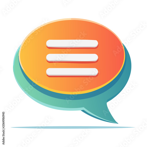 Orange and teal speech bubble icon with three lines