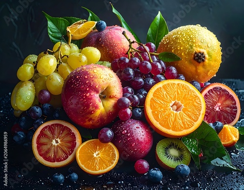 A vibrant arrangement of fresh fruits on a dark background (18)