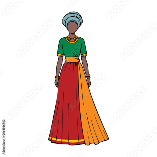 Woman in traditional dress, flat vector illustration