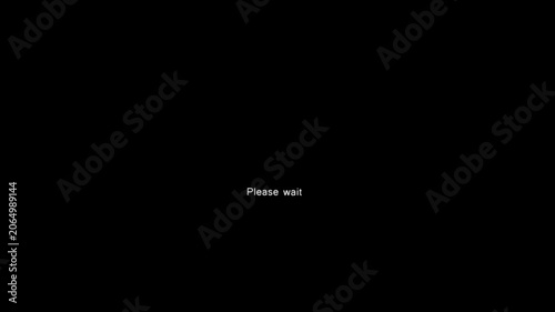 Loading animation please wait message circular progress bar with dots buffering on black background.