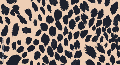 Seamless leopard print pattern featuring dark irregular spots on a light beige background for fashion and textile design.