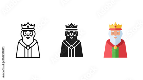 Fényképezés King monarch avatar icons set with character medieval portrait authority nobilit