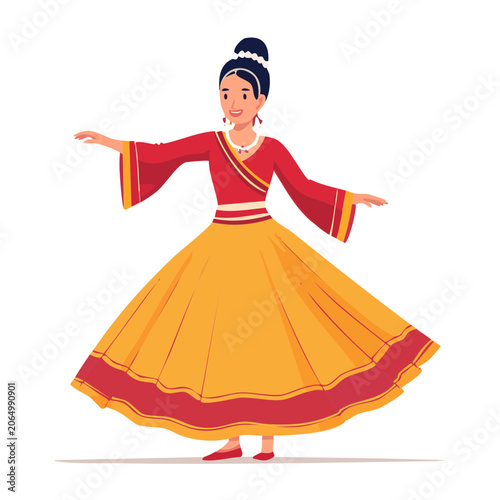 Woman in Traditional Folk Dance Costume Illustration