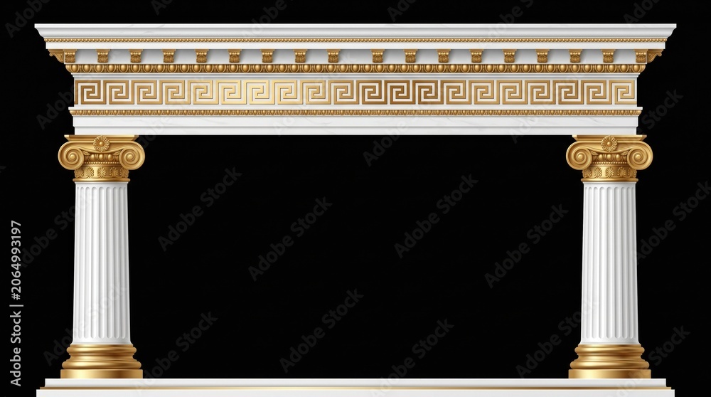 Obraz premium Elegant white and gold classical columns frame an archway