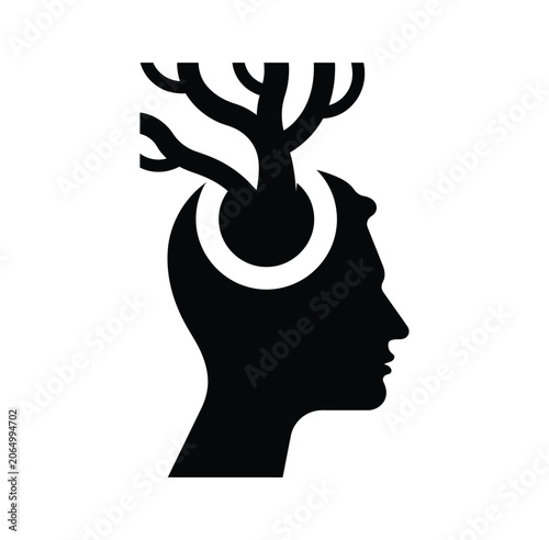Head vector silhouette depicting creative mental growth