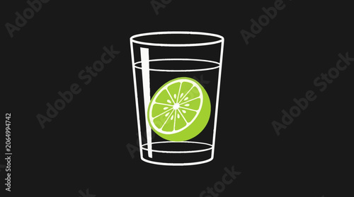Tableau sur toile Glass of water with lime slice illustration