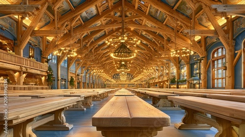 Traditional Bavarian Interior with Massive Wooden Beams and Warm Lighting
