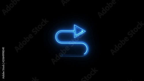 Neon glowing location icon animation on black background. Neon location pin, direction sign, search address, position map tracking animation.