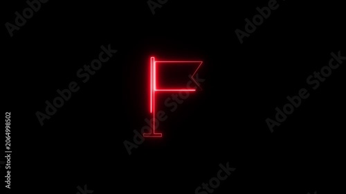 Neon glowing location icon animation on black background. Neon location pin, direction sign, search address, position map tracking animation.