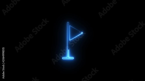 Neon glowing location icon animation on black background. Neon location pin, direction sign, search address, position map tracking animation.
