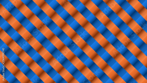 Vibrant 3D basketweave pattern featuring interconnected blue and orange diagonal stripes with subtle shadows