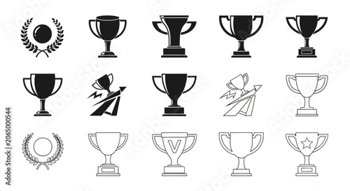 Tablou pe pânză Award, trophy, icon, set, 12 elements, black and white, vector graphics, symbols