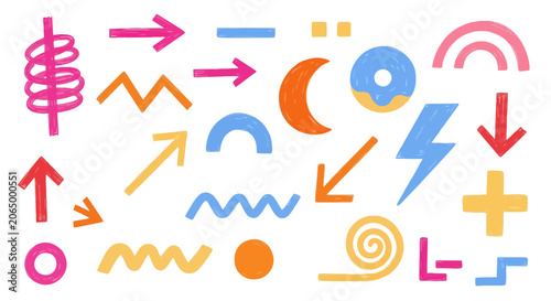 Memphis design elements, colorful abstract shapes, geometric icons, vector graphics set