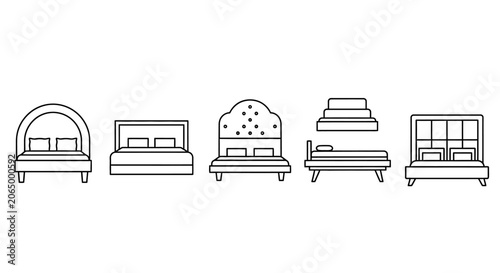 Slika na platnu Bed designs, bedroom furniture, vector illustrations, six styles, modern and cla