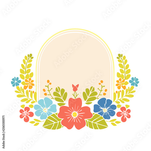 Colorful floral frame illustration with arch and leaves
