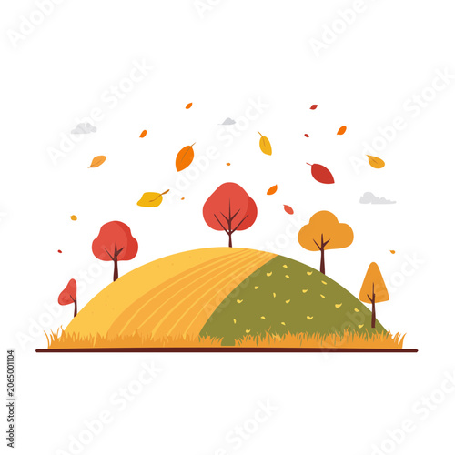Flat design autumn landscape with hills and trees