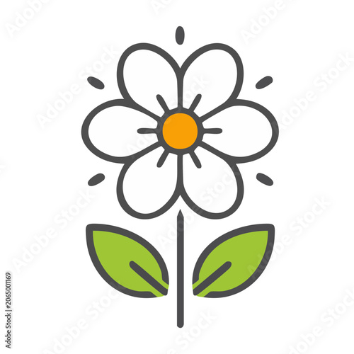 Flat design daisy flower icon with leaves