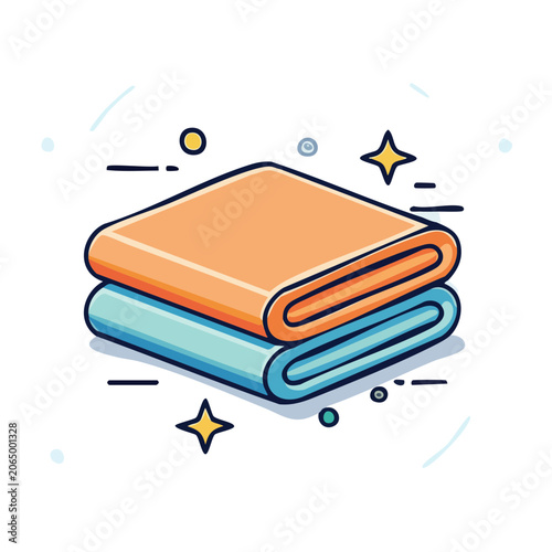 Flat design orange car with blue ribbon and star