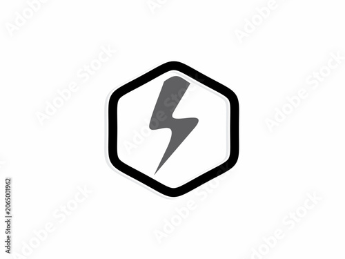 A bold corporate logo featuring a dark grey stylized lightning strike enclosed within a matching hexagonal shield frame, perfectly isolated on a solid white background.