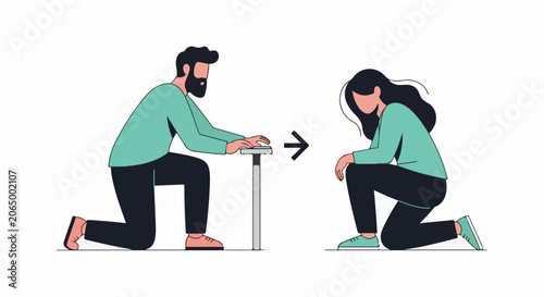 A man and woman kneeling, demonstrating different postures