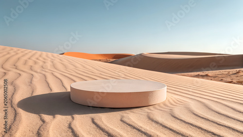 Desert Sand Dunes with Circular Platform – Geometric Contrast in Natural Landscape Photography Concept