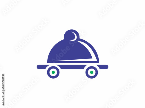 Mobile Food Catering and Fast Delivery Service Blue Cloche on Wheels Creative Restaurant Logo Template