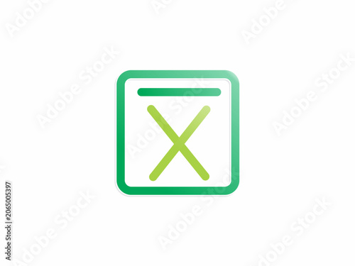A contemporary green gradient square icon containing a horizontal line and a large stylized cross mark, ideal for applications, voting systems, checklist apps, or business branding.