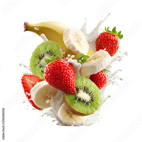 Fruit and milk splash with banana and kiwi