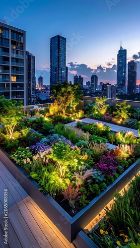 A serene rooftop garden overlooking a city skyline at dusk (16)