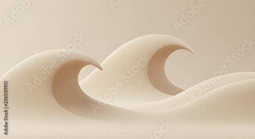 Abstract Beige Cream Wave Shapes Creating Elegant Fluid Background with Soft Minimal Texture Design