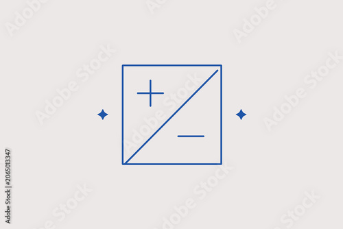 Foto Square frame divided diagonally with plus and minus line icon for camera exposure compensation setting, photo editing app