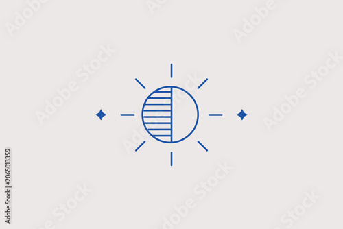 Foto Sun symbol with half shaded core line icon for camera brightness adjustment, screen contrast setting, weather forecast app